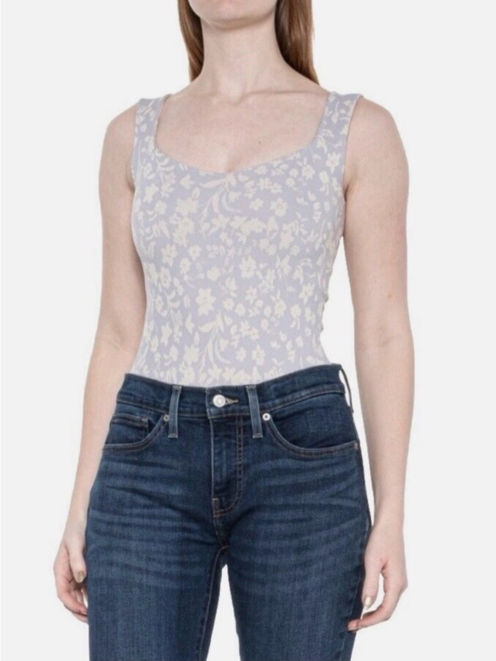 Free People Lavender Floral Scoop-Neck Bodysuit